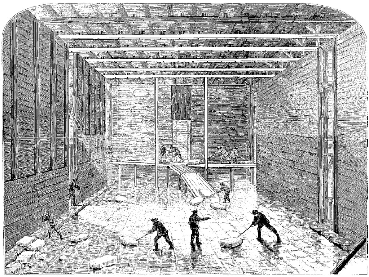 Etching of the interior of an ice house