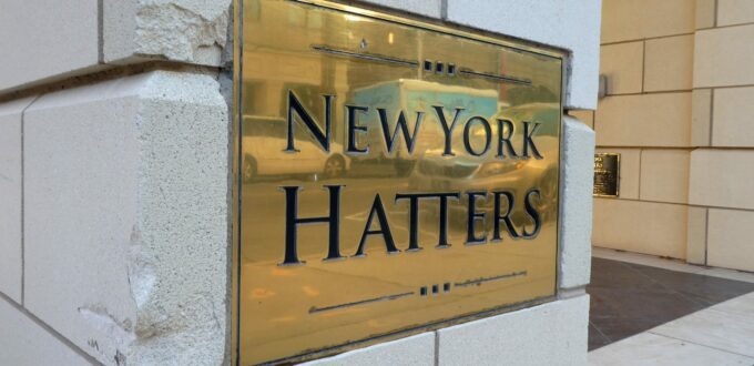 Blass Nameplate attached to the front of the building with the Name New York Hatters